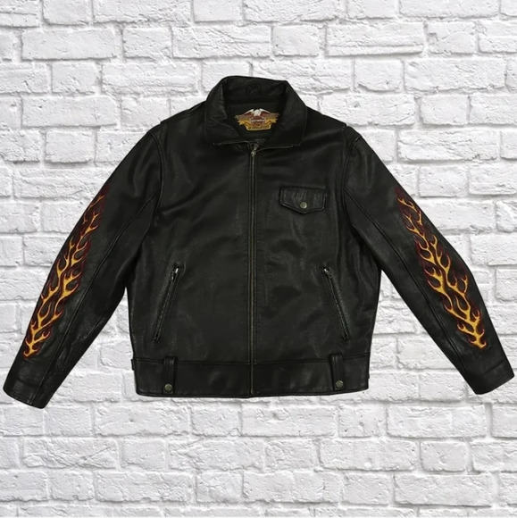 Harley Davidson Vintage Flame Ride Free Leather Jacket Size2XL RARE SIZE - Picture 4 of 17